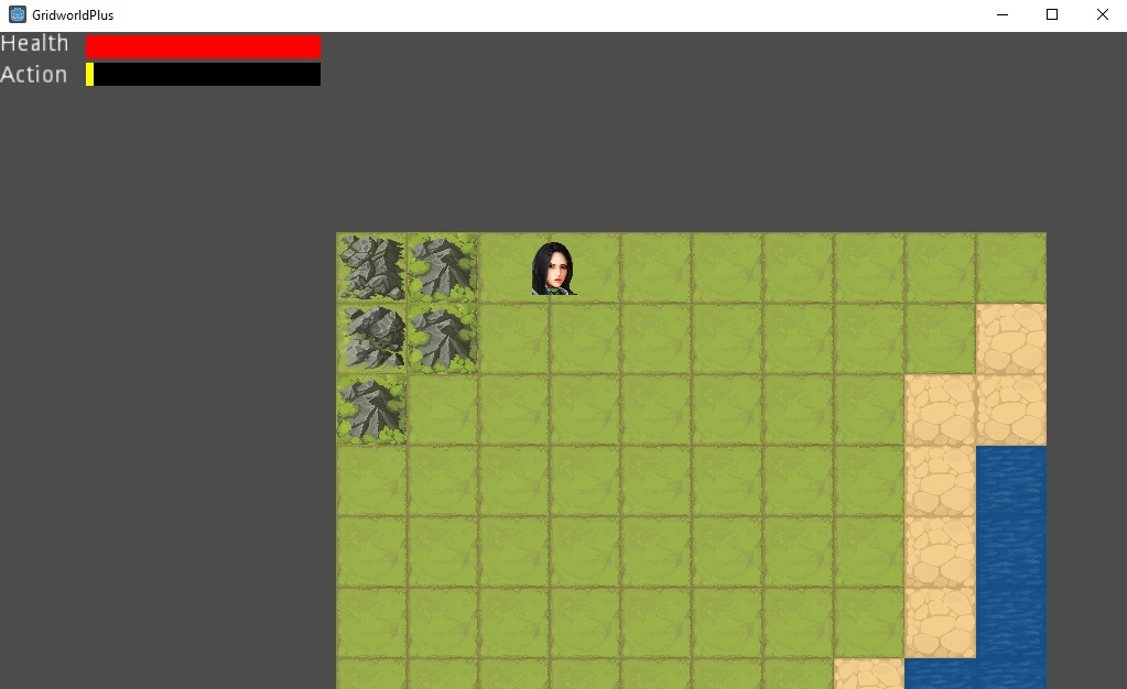 The player mid-movement, in between two tiles